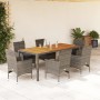 Set de comedor jardín 7 pzas con cojines ratán PE acacia gris en Conjuntos de jardín | Comprar online en Foru.es