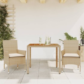 Set de comedor jardín 3 pzas con cojines ratán PE acacia beige en Conjuntos de jardín | Comprar online en Foru.es