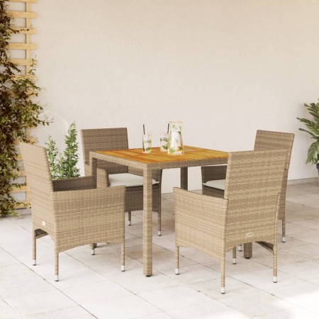 Set de comedor jardín 5 pzas con cojines ratán PE acacia beige en Conjuntos de jardín | Comprar online en Foru.es