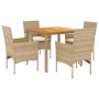 Set de comedor jardín 5 pzas con cojines ratán PE acacia beige en Conjuntos de jardín | Comprar online en Foru.es
