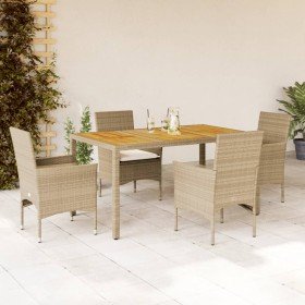 Set de comedor jardín 5 pzas con cojines ratán PE acacia beige en Conjuntos de jardín | Comprar online en Foru.es