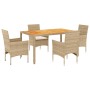 Set de comedor jardín 5 pzas con cojines ratán PE acacia beige en Conjuntos de jardín | Comprar online en Foru.es
