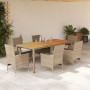 Set de comedor jardín 7 pzas con cojines ratán PE acacia beige en Conjuntos de jardín | Comprar online en Foru.es