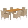 Set de comedor jardín 7 pzas con cojines ratán PE acacia beige en Conjuntos de jardín | Comprar online en Foru.es
