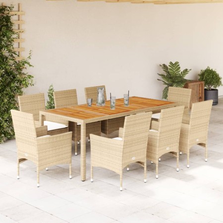 Set de comedor jardín 9 pzas con cojines ratán PE acacia beige en Conjuntos de jardín | Comprar online en Foru.es