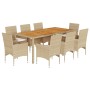 Set de comedor jardín 9 pzas con cojines ratán PE acacia beige en Conjuntos de jardín | Comprar online en Foru.es