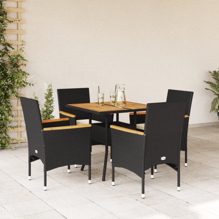 Set de comedor jardín 5 pzas con cojines ratán PE acacia negro en Conjuntos de jardín | Comprar online en Foru.es