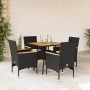 Set de comedor jardín 5 pzas con cojines ratán PE acacia negro en Conjuntos de jardín | Comprar online en Foru.es