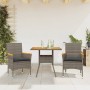 Set de comedor jardín 3 pzas con cojines ratán PE acacia gris en Conjuntos de jardín | Comprar online en Foru.es