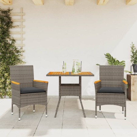 Set de comedor jardín 3 pzas con cojines ratán PE acacia gris en Conjuntos de jardín | Comprar online en Foru.es