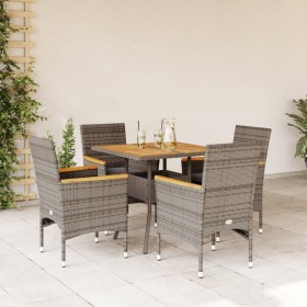 Set de comedor jardín 5 pzas con cojines ratán PE acacia gris en Conjuntos de jardín | Comprar online en Foru.es