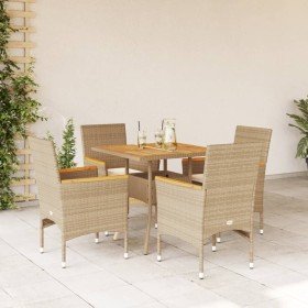 Set de comedor jardín 5 pzas con cojines ratán PE acacia beige en Conjuntos de jardín | Comprar online en Foru.es