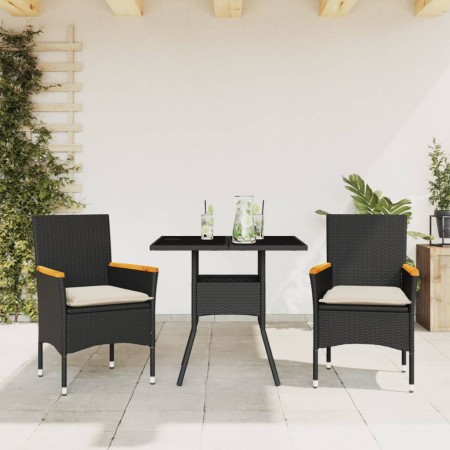 Set comedor jardín 3 pzas cojines ratán sintético vidrio negro en Conjuntos de jardín | Comprar online en Foru.es