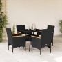 Set comedor jardín 5 pzas cojines ratán sintético vidrio negro en Conjuntos de jardín | Comprar online en Foru.es