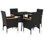 Set comedor jardín 5 pzas cojines ratán sintético vidrio negro en Conjuntos de jardín | Comprar online en Foru.es