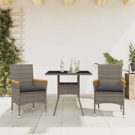 Set comedor jardín 3 pzas y cojines ratán sintético vidrio gris en Conjuntos de jardín | Comprar online en Foru.es