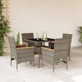 Set comedor jardín 5 pzas y cojines ratán sintético vidrio gris en Conjuntos de jardín | Comprar online en Foru.es