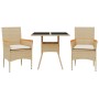 Set comedor jardín 3 pzas cojines ratán sintético vidrio beige en Conjuntos de jardín | Comprar online en Foru.es