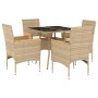 Set comedor jardín 5 pzas cojines ratán sintético vidrio beige en Conjuntos de jardín | Comprar online en Foru.es