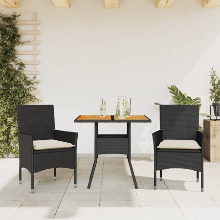 Set de comedor jardín 3 pzas con cojines ratán PE acacia negro en Conjuntos de jardín | Comprar online en Foru.es