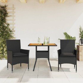 Set de comedor jardín 3 pzas con cojines ratán PE acacia negro en Conjuntos de jardín | Comprar online en Foru.es