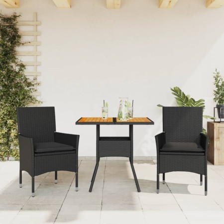 Set de comedor jardín 3 pzas con cojines ratán PE acacia negro en Conjuntos de jardín | Comprar online en Foru.es