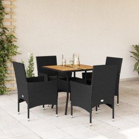 Set de comedor jardín 5 pzas con cojines ratán PE acacia negro en Conjuntos de jardín | Comprar online en Foru.es