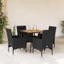 Set de comedor jardín 5 pzas con cojines ratán PE acacia negro en Conjuntos de jardín | Comprar online en Foru.es