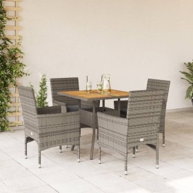 Set de comedor jardín 5 pzas con cojines ratán PE acacia gris en Conjuntos de jardín | Comprar online en Foru.es