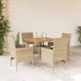 Set de comedor jardín 5 pzas con cojines ratán PE acacia beige en Conjuntos de jardín | Comprar online en Foru.es