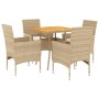 Set de comedor jardín 5 pzas con cojines ratán PE acacia beige en Conjuntos de jardín | Comprar online en Foru.es