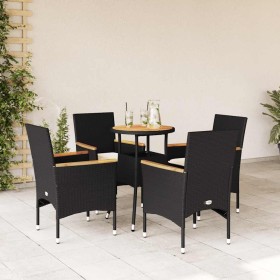 Set de comedor jardín 5 pzas con cojines ratán PE acacia negro en Conjuntos de jardín | Comprar online en Foru.es