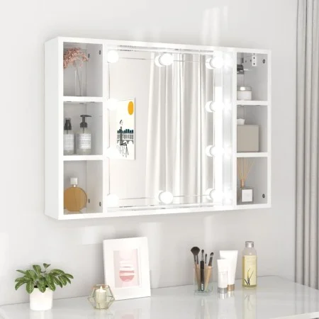 Mueble con espejo y LED blanco brillante 76x15x55 cm de vidaXL, Tocadores de baño - Ref: Foro24-808861, Precio: 64,24 €, Desc...