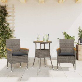 Set de comedor jardín 3 pzas con cojines ratán PE acacia gris en Conjuntos de jardín | Comprar online en Foru.es