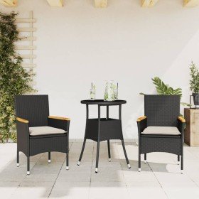 Set comedor jardín 3 pzas cojines ratán sintético vidrio negro en Conjuntos de jardín | Comprar online en Foru.es