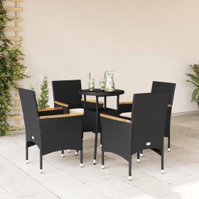 Set comedor jardín 5 pzas cojines ratán sintético vidrio negro en Conjuntos de jardín | Comprar online en Foru.es