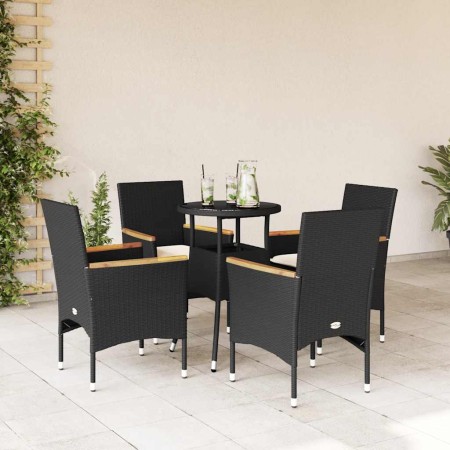 Set comedor jardín 5 pzas cojines ratán sintético vidrio negro en Conjuntos de jardín | Comprar online en Foru.es