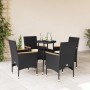 Set comedor jardín 5 pzas cojines ratán sintético vidrio negro en Conjuntos de jardín | Comprar online en Foru.es