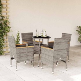 Set comedor jardín 5 pzas y cojines ratán sintético vidrio gris en Conjuntos de jardín | Comprar online en Foru.es