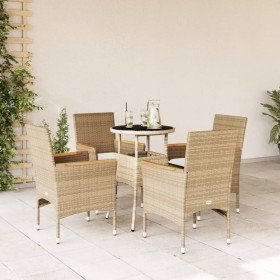 Set comedor jardín 5 pzas cojines ratán sintético vidrio beige en Conjuntos de jardín | Comprar online en Foru.es
