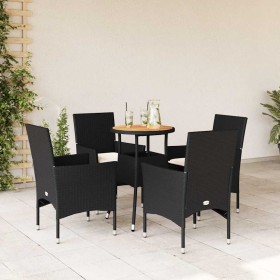 Set de comedor jardín 5 pzas con cojines ratán PE acacia negro en Conjuntos de jardín | Comprar online en Foru.es
