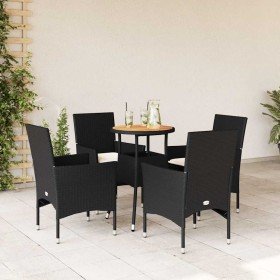 Set de comedor jardín 5 pzas con cojines ratán PE acacia negro en Conjuntos de jardín | Comprar online en Foru.es