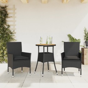 Set de comedor jardín 3 pzas con cojines ratán PE acacia negro en Conjuntos de jardín | Comprar online en Foru.es