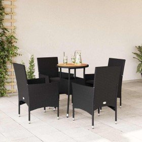 Set de comedor jardín 5 pzas con cojines ratán PE acacia negro en Conjuntos de jardín | Comprar online en Foru.es