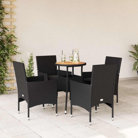 Set de comedor jardín 5 pzas con cojines ratán PE acacia negro en Conjuntos de jardín | Comprar online en Foru.es