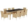 Set comedor jardín 9 pzas cojines ratán sintético vidrio beige en Conjuntos de jardín | Comprar online en Foru.es