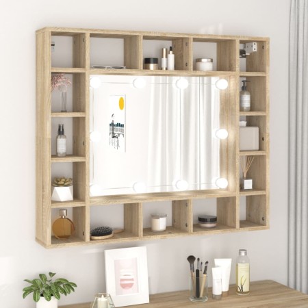 Mueble con espejo y LED color roble Sonoma 91x15x76,5 cm de vidaXL, Tocadores de baño - Ref: Foro24-808867, Precio: 83,51 €, ...