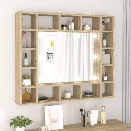 Mueble con espejo y LED color roble Sonoma 91x15x76,5 cm de vidaXL, Tocadores de baño - Ref: Foro24-808867, Precio: 82,35 €, ...