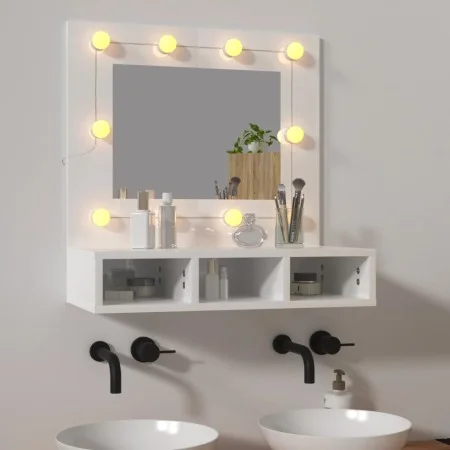 Mueble con espejo y luces LED blanco brillante 60x31,5x62 cm de vidaXL, Tocadores de baño - Ref: Foro24-808888, Precio: 55,07...