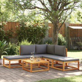 Conjunto de sofá de jardín de 6 piezas con cojines de madera de acacia y cuerda en Sofás de exterior | Comprar online en Foru.es